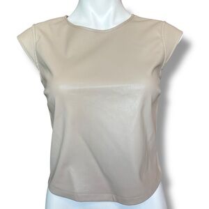 Sincerely Jules Faux Leather Crop Top Beige Tan Sleeveless Size Small